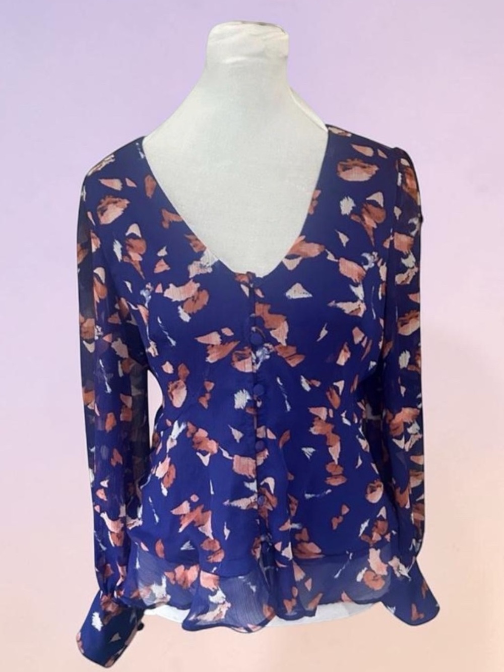 Nine West blue blouse with floral print, size S